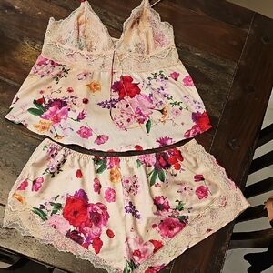 Victoria's Secret Floral Lace Pajama Set - Pink and Cream